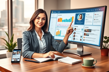 Mujer profesional en oficina moderna optimizando perfil para generar leads y atraer más clientes en consejos sobre el amor